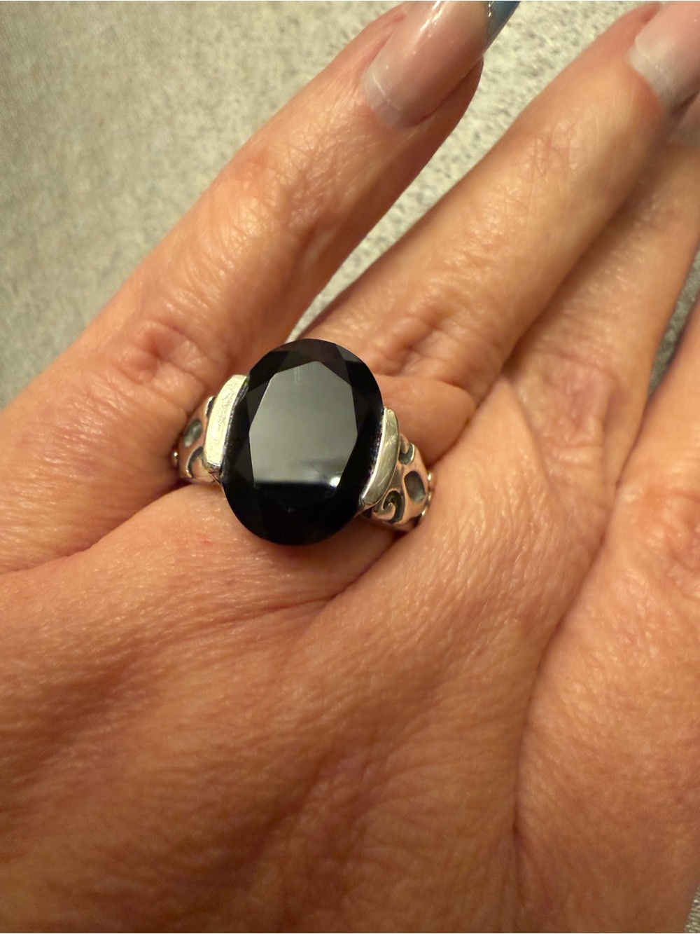 Silpada Black Beauty Sterling Ring with Filigree Accents